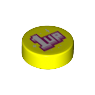 Tile Round 1 x 1 with White/Pink '1 UP' print (98138pr0279)