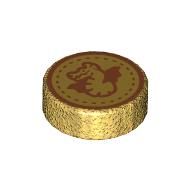 Tile Round 1 x 1 with Gold Dragon print (98138pr0353)