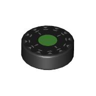 Tile Round 1 x 1 with Bright Green Center Circle, White print (98138pr0385)