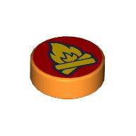 Tile Round 1 x 1 with Campfire print (Fire Badge) (98138pr0402)
