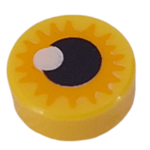Tile Round 1 x 1 with Eye, Orange Sun, Black Iris print (98138pr0417)