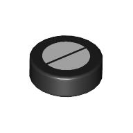 Tile Round 1 x 1 with 2 Silver Half Circles/ Screw Head print (98138pr0421)