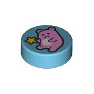 Tile Round 1 x 1 with Pink Bear, Star print (98138pr0441)
