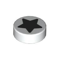 Tile Round 1 x 1 with Black Star print (98138pr9978)