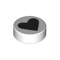 Tile Round 1 x 1 with Black Heart print (98138pr9979)