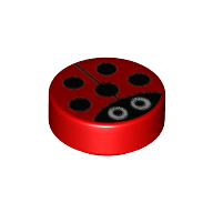 Tile Round 1 x 1 with Ladybug / Ladybird Print (98138pr9989)
