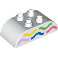 Duplo Brick 2 x 4 Curved Top, Yellow, Green, Bright Pink, Blue, and Coral Wavy Lines Print (98223pr0038)