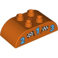 Duplo Brick 2 x 4 Curved Top with 2 Checkered Flags and '1', '2', and '3' print (98223pr0041)