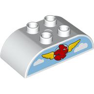Duplo Brick 2 x 4 Curved Top with Yellow Wings, Red Bunny on Blue Sky print (98223pr0043)