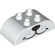 Duplo Brick 2 x 4 Curved Top with Black Dog Nose, Medium Blue Dots print (98223pr0044)