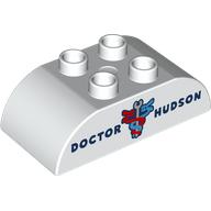 Duplo Brick 2 x 4 Curved Top with 'DOCTOR NUDSON;, Red/Blue Serpents around Wrench print (98223pr0045)