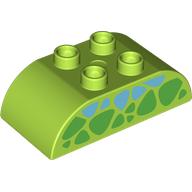 Duplo Brick 2 x 4 Curved Top, Green and Medium Azure Triangular Spots Print (98223pr9991)