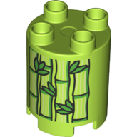 Duplo Brick Round 2 x 2 x 2 with Bamboo and Leaves Print (98225pr0007)
