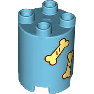 Duplo Brick Round 2 x 2 x 2 with Bright Light Yellow Bones print (98225pr0009)