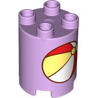 Duplo Brick Round 2 x 2 x 2 with Red/White/Bright Light Yellow Beachball print (98225pr0010)