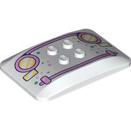 Slope Curved 6 x 4 x 2/3 Quad Curved with 2 x 2 Studs with Bright Pink Grill, Yellow Headlights, Sprinkles print (98281pr0004)