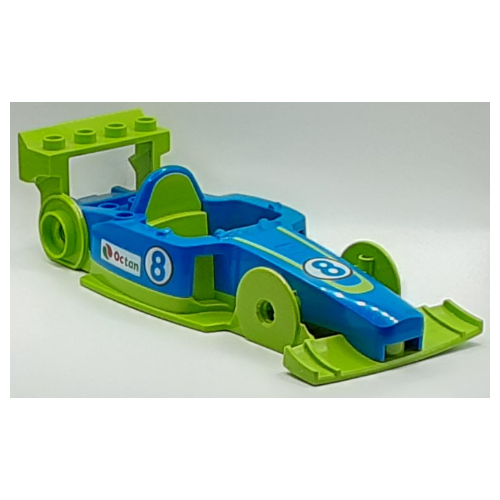 Duplo Toolo Formula Car Chassis Assembly with Blue Top and Number 8 and Octan Logo Print (98541c01pr0001)