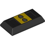 Tile Special 1 x 2 with Sloped Walls AKA Money / Gold Bar [Ingot] with Yellow Square, Silver Shapes print (99563pr0001)