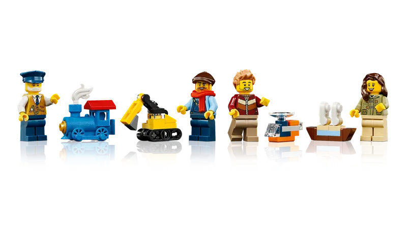 LEGO 10361 Holiday Express Train detailbeeld van minifiguren en treinaccessoires