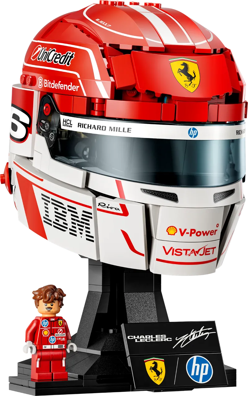 Charles Leclerc-helm in Ferrari Rosso Corsa als bouwbaar collectorsitem