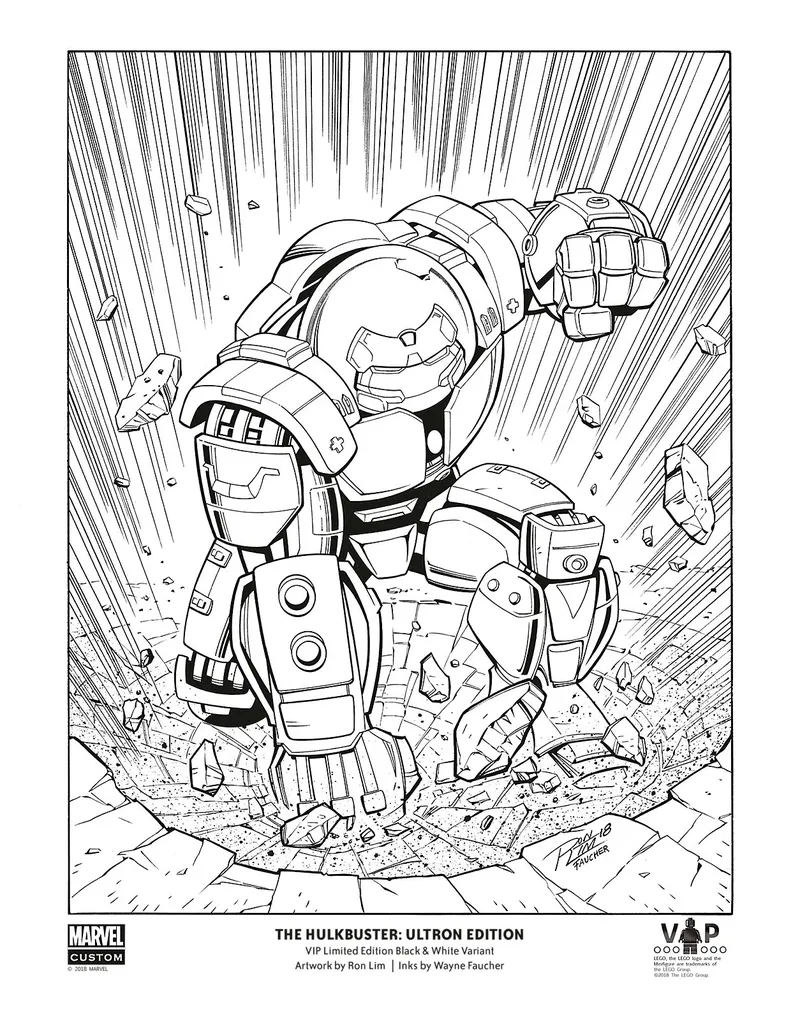 The Hulkbuster: Ultron Edition Black & White Art Print von LEGO – Produktfoto