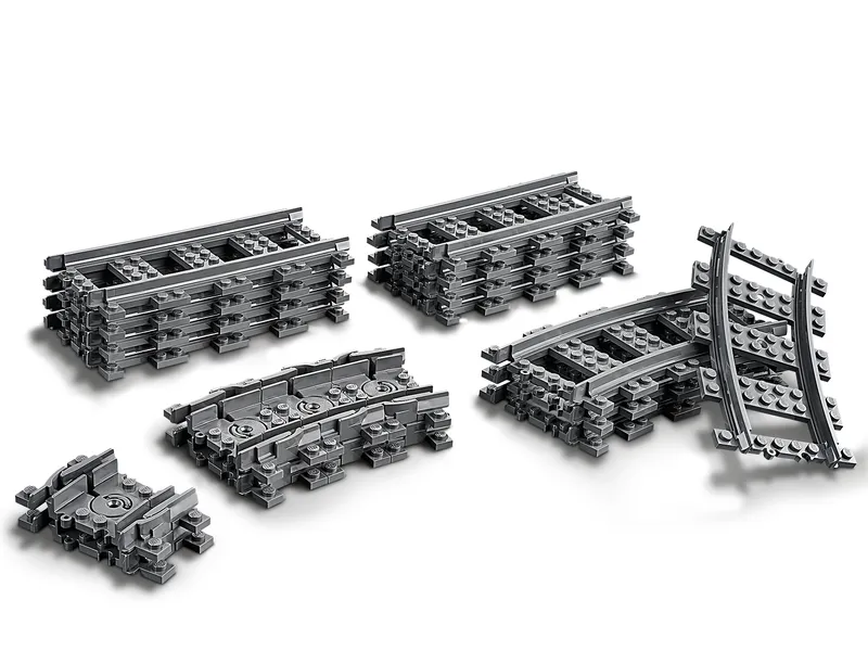 LEGO 60205 Tracks detailbeeld van rechte en gebogen railelementen