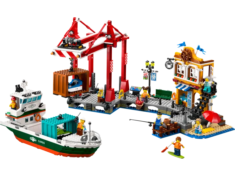 Seaside Harbor with Cargo Ship