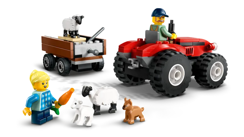 Red Farm Tractor with Trailer & Sheep