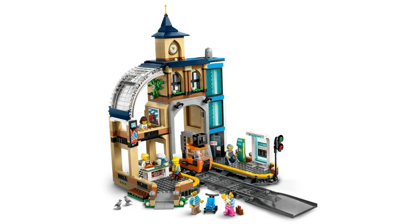 LEGO 60469 Central Train Station detailbeeld van station en rails