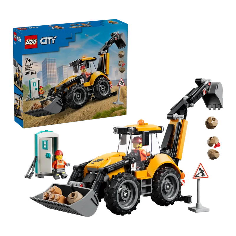 Yellow Backhoe Loader