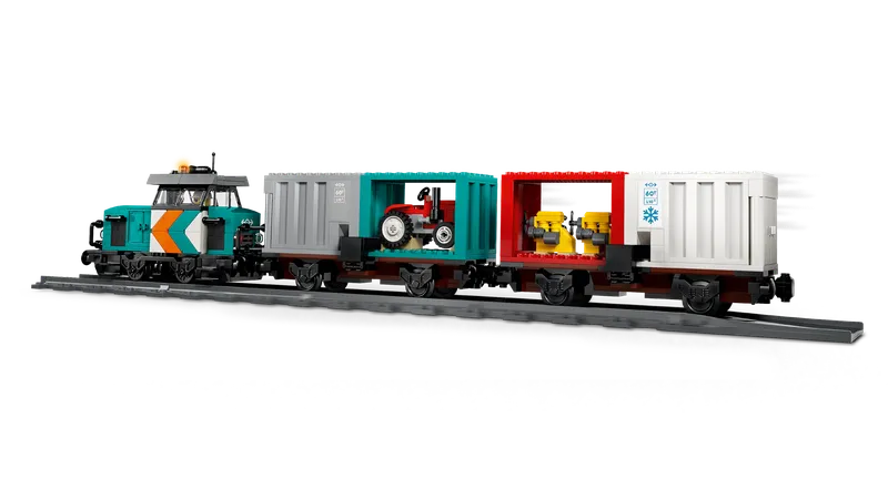 LEGO 60509 Harbor Freight Train with Crane & Truck detailbeeld van de goederentreinwagons